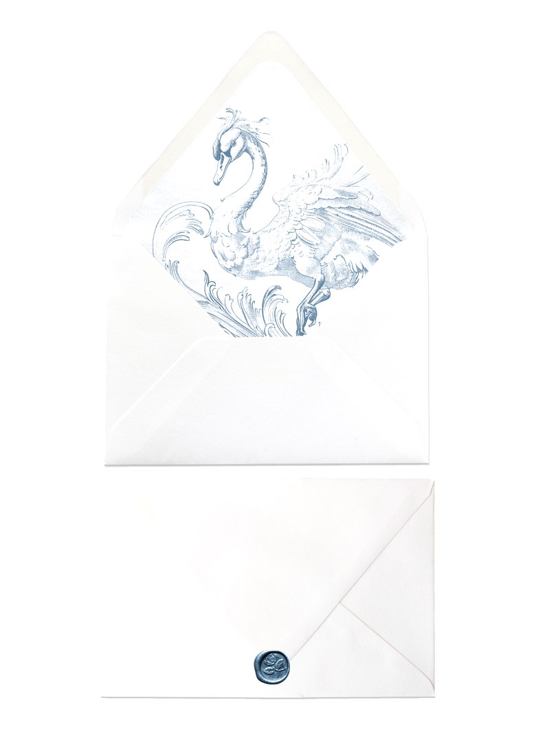 Envelope with illustrated lining and wax seal